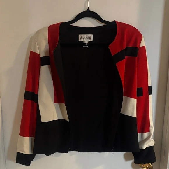 Joseph Ribkoff Red and Black Colorblock Jacket - Picture 1 of 5